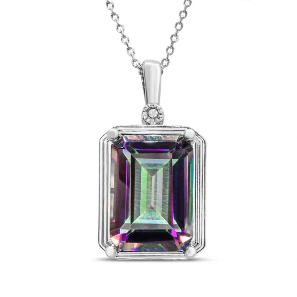 Stunning 10 Carat Mystic Topaz Necklace with Diamond Accent - Picture 1 of 16